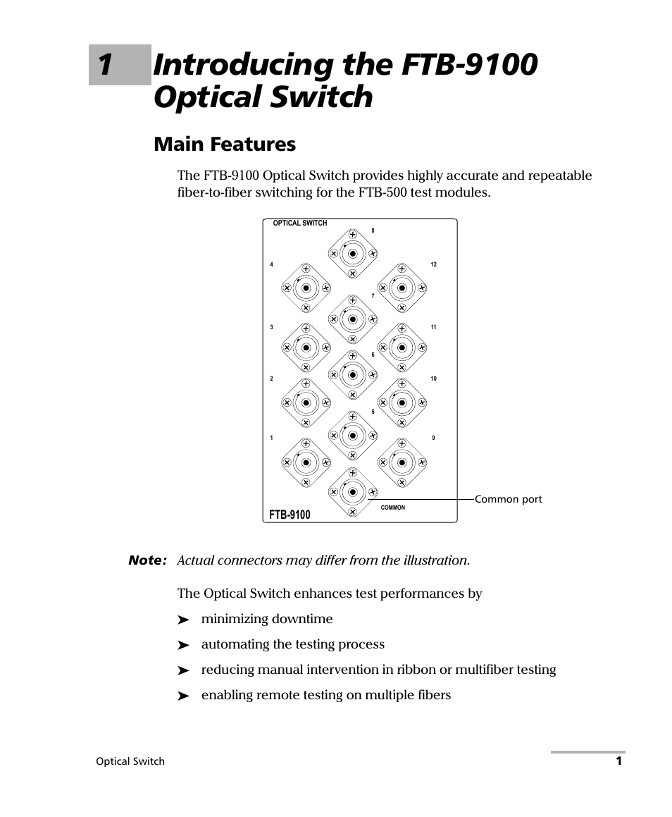 1 introducing the ftb-9100 optical switch, Main features | EXFO FTB-9100 for FTB-500 Optical Switch User Manual | Page 7 / 72