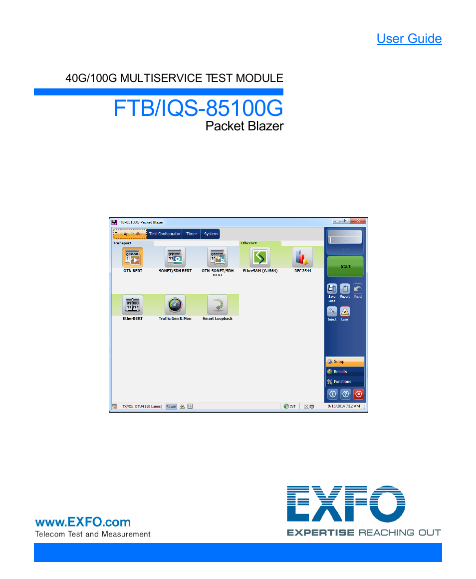 EXFO FTB/IQS-85100G Packet Blazer for FTB-500/IQS-600 User Manual | 448 pages