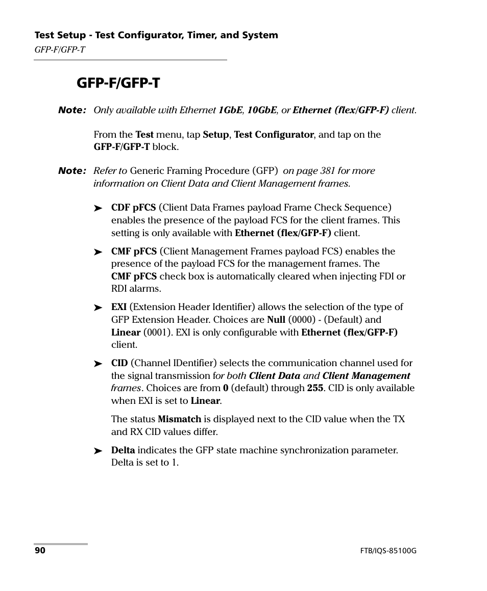 Gfp-f/gfp-t | EXFO FTB/IQS-85100G Packet Blazer for FTB-500/IQS-600 User Manual | Page 100 / 448