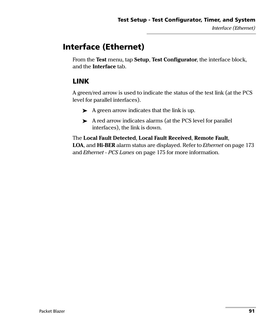 Interface (ethernet), Link | EXFO FTB/IQS-85100G Packet Blazer for FTB-500/IQS-600 User Manual | Page 101 / 448