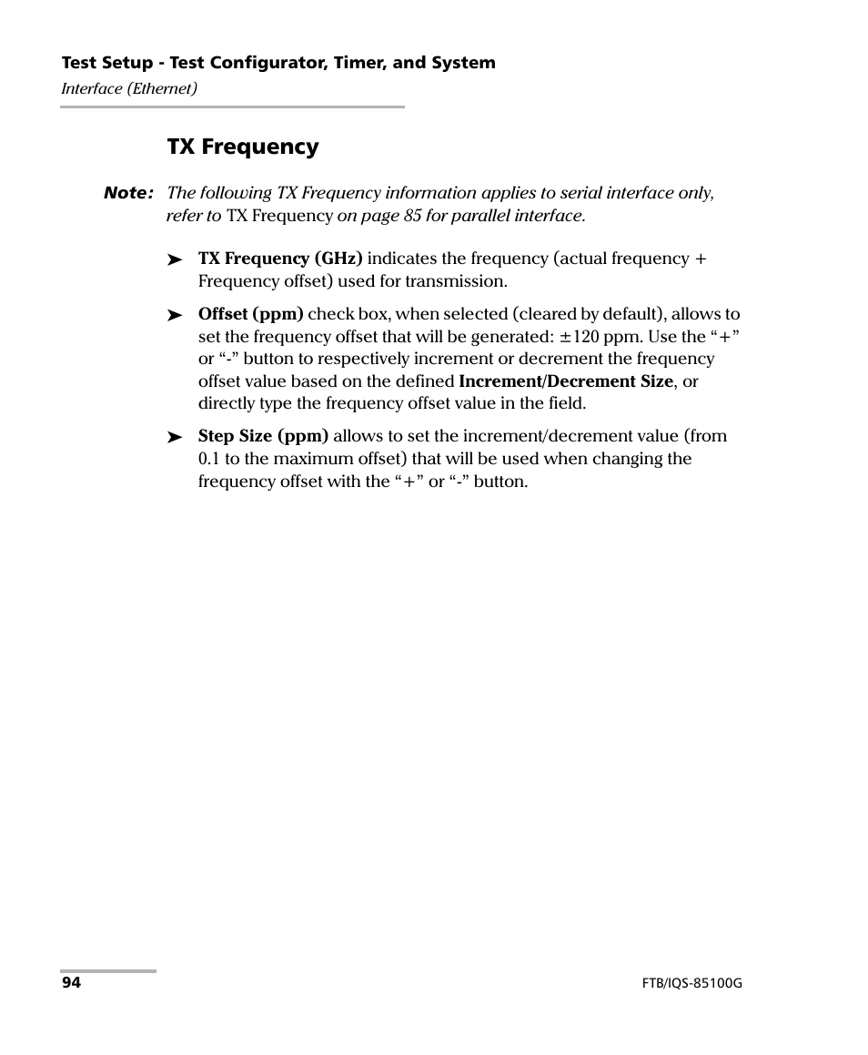 Tx frequency | EXFO FTB/IQS-85100G Packet Blazer for FTB-500/IQS-600 User Manual | Page 104 / 448