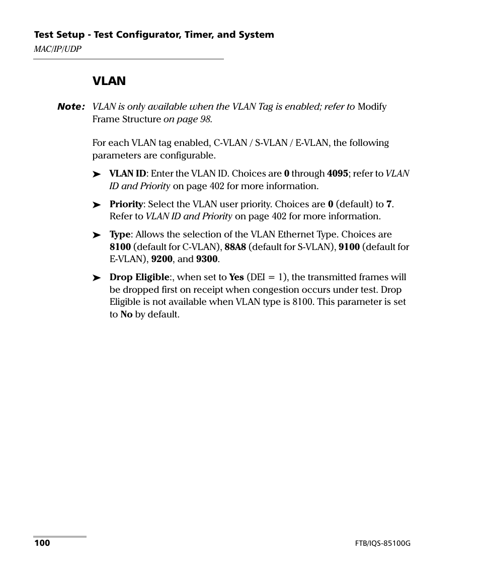 Vlan | EXFO FTB/IQS-85100G Packet Blazer for FTB-500/IQS-600 User Manual | Page 110 / 448