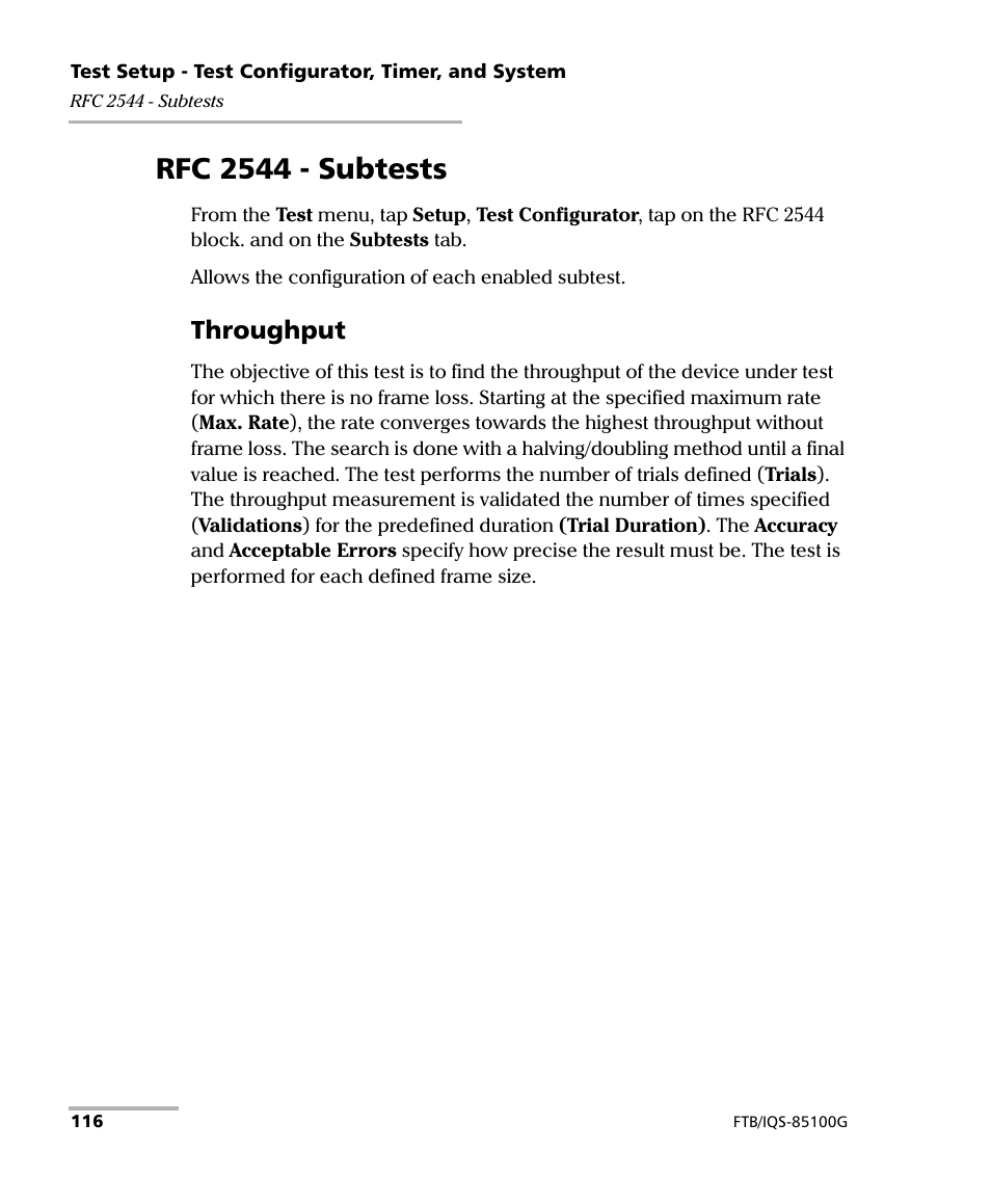 Rfc 2544 - subtests, Throughput | EXFO FTB/IQS-85100G Packet Blazer for FTB-500/IQS-600 User Manual | Page 126 / 448