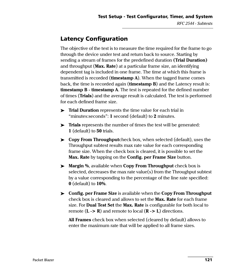 Latency configuration | EXFO FTB/IQS-85100G Packet Blazer for FTB-500/IQS-600 User Manual | Page 131 / 448