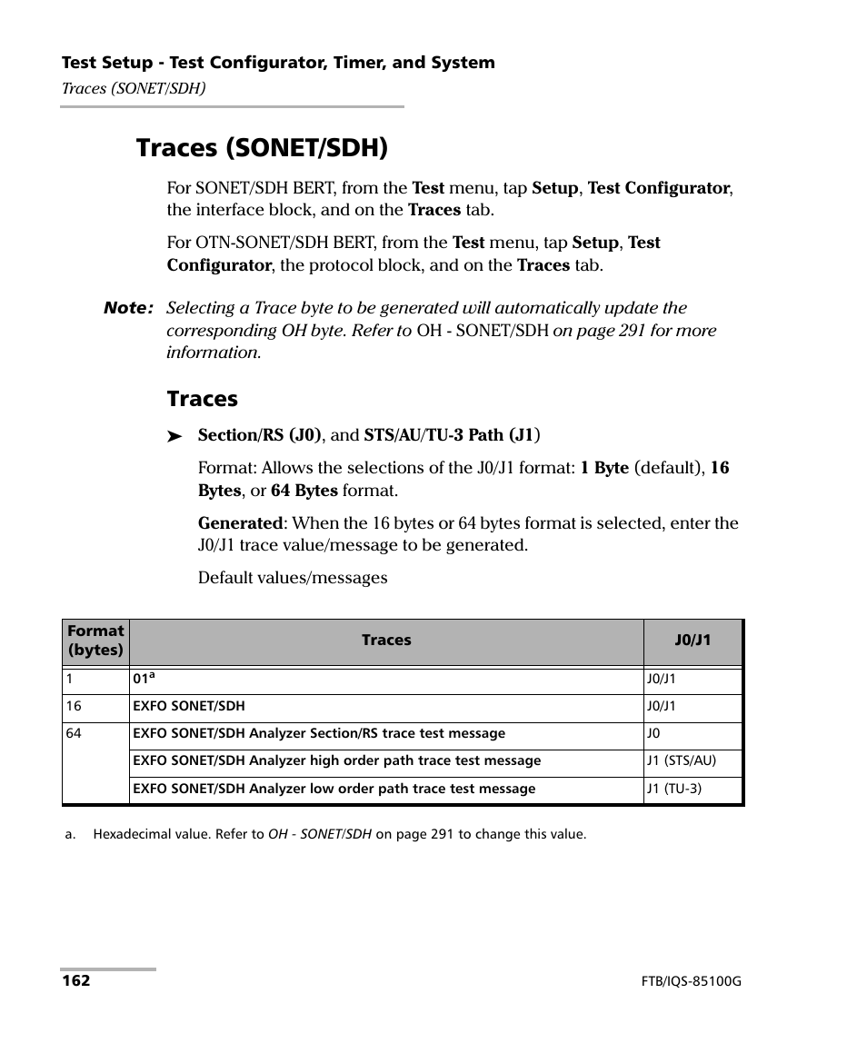 Traces (sonet/sdh), Traces | EXFO FTB/IQS-85100G Packet Blazer for FTB-500/IQS-600 User Manual | Page 172 / 448