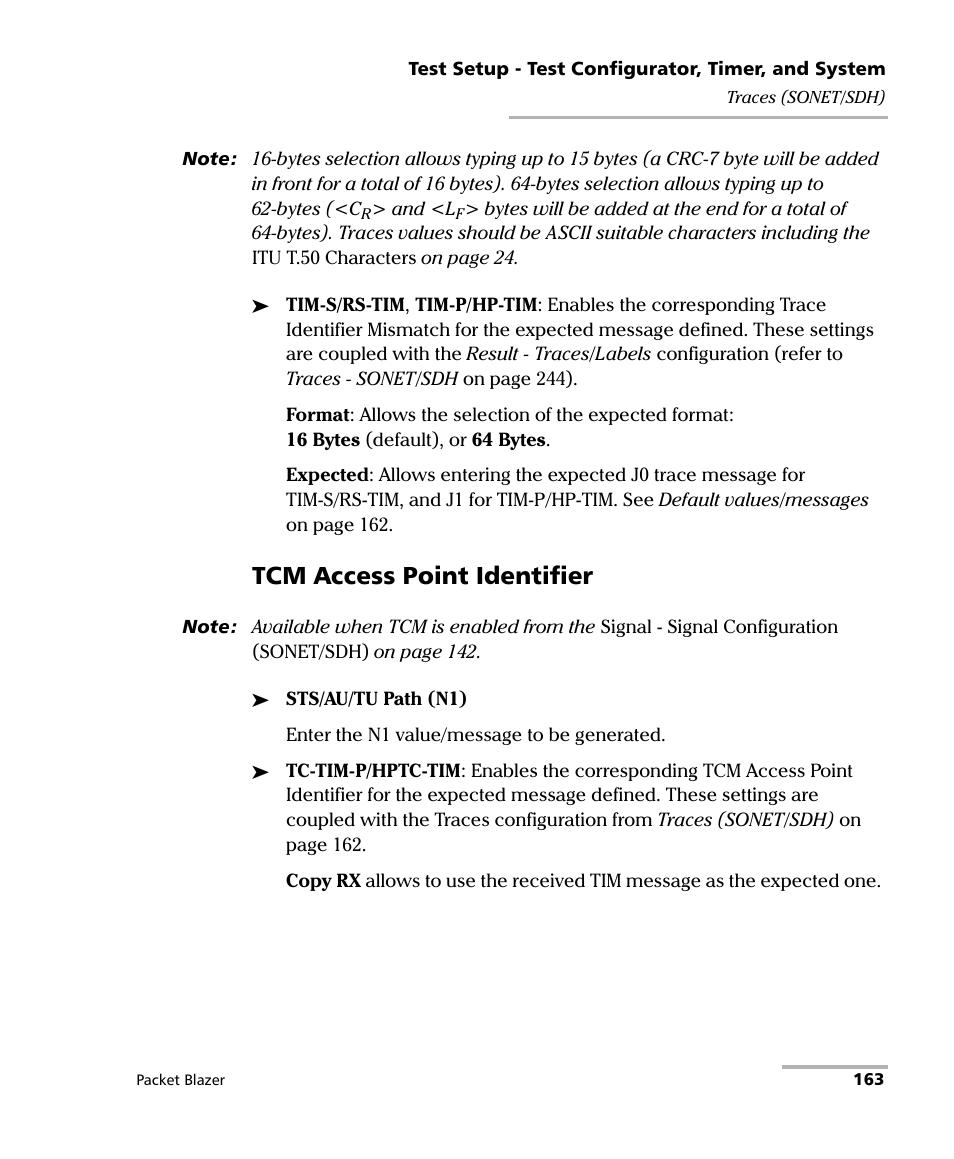 Tcm access point identifier | EXFO FTB/IQS-85100G Packet Blazer for FTB-500/IQS-600 User Manual | Page 173 / 448