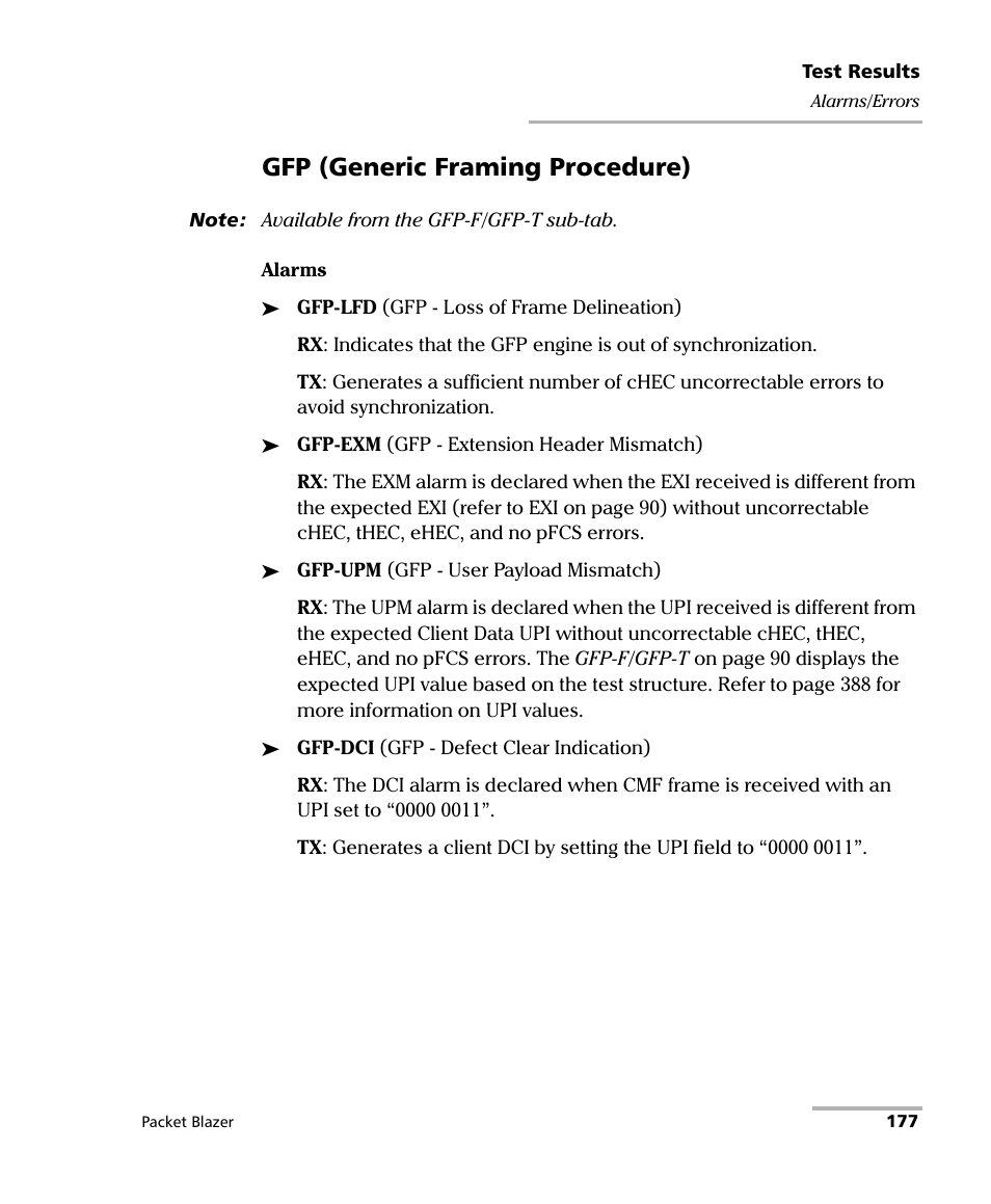 Gfp (generic framing procedure) | EXFO FTB/IQS-85100G Packet Blazer for FTB-500/IQS-600 User Manual | Page 187 / 448