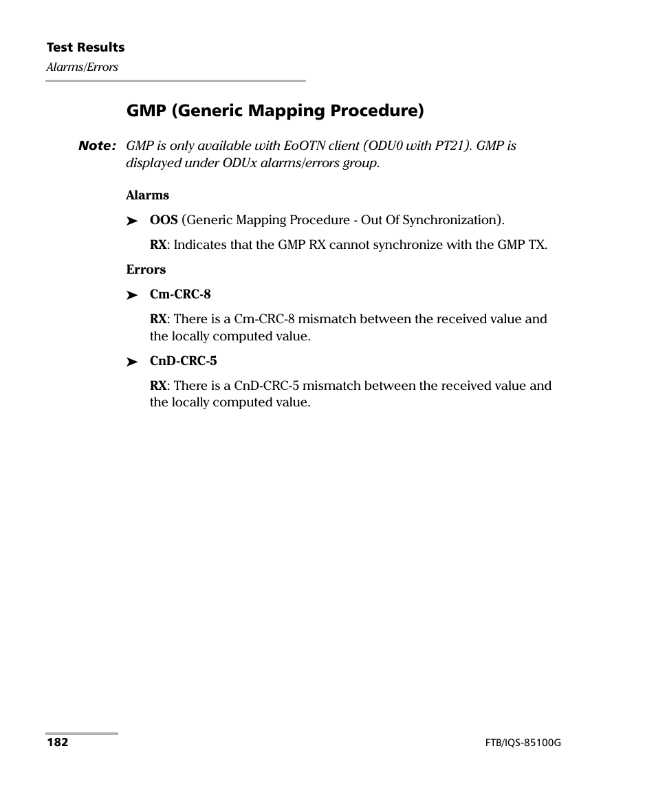 Gmp (generic mapping procedure) | EXFO FTB/IQS-85100G Packet Blazer for FTB-500/IQS-600 User Manual | Page 192 / 448