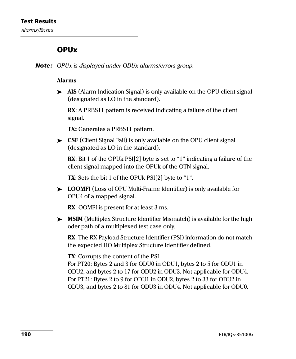 Opux | EXFO FTB/IQS-85100G Packet Blazer for FTB-500/IQS-600 User Manual | Page 200 / 448