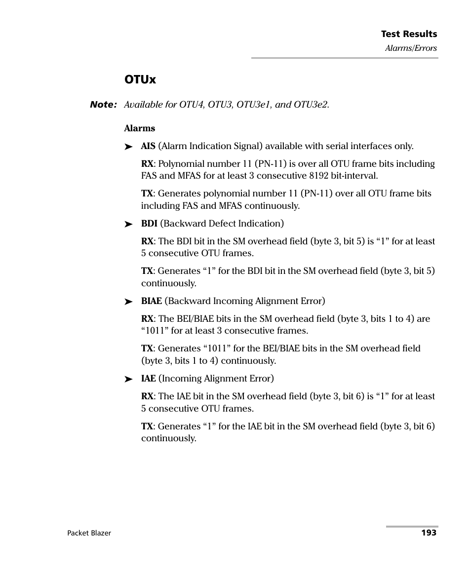 Otux | EXFO FTB/IQS-85100G Packet Blazer for FTB-500/IQS-600 User Manual | Page 203 / 448