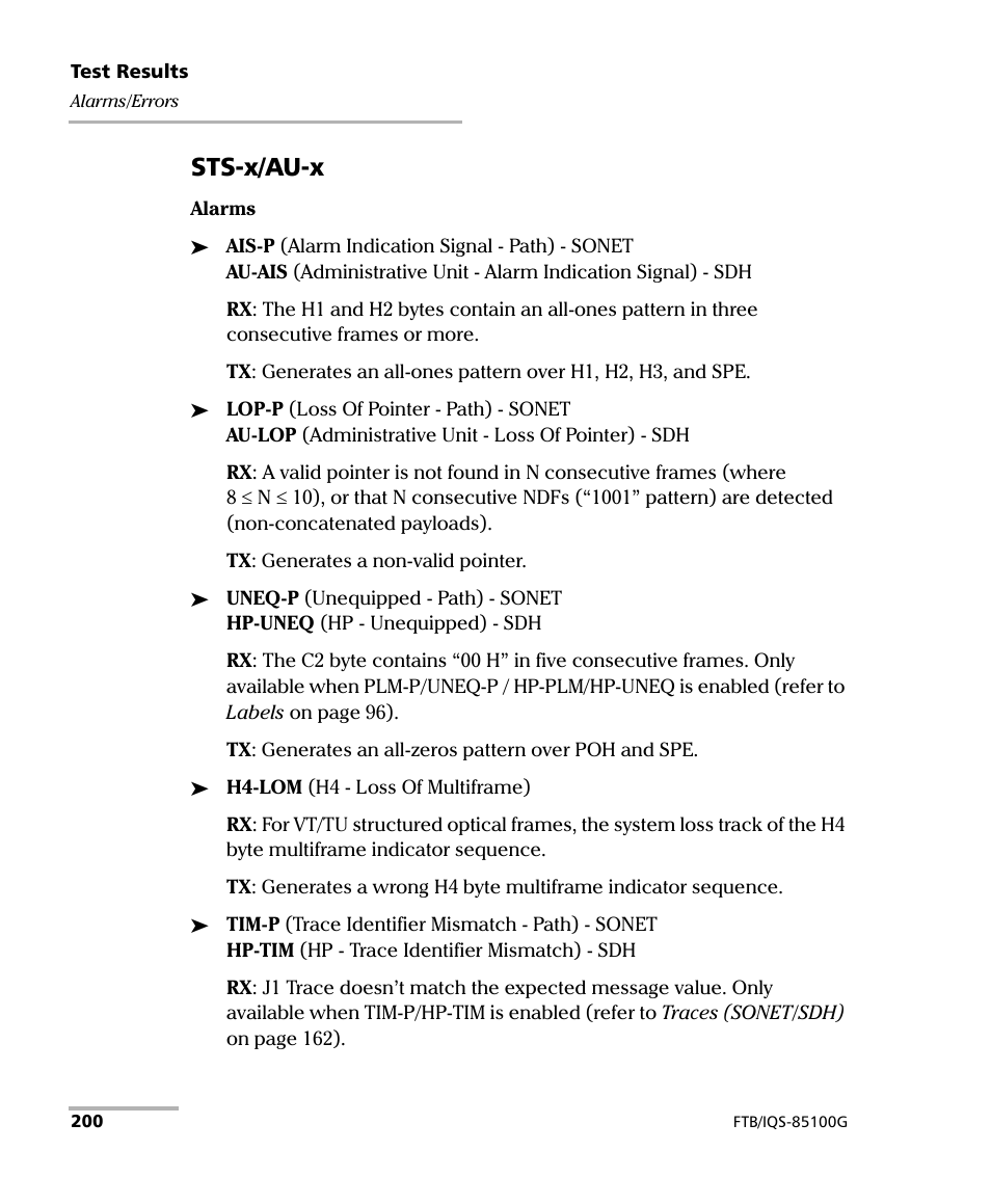 Sts-x/au-x | EXFO FTB/IQS-85100G Packet Blazer for FTB-500/IQS-600 User Manual | Page 210 / 448