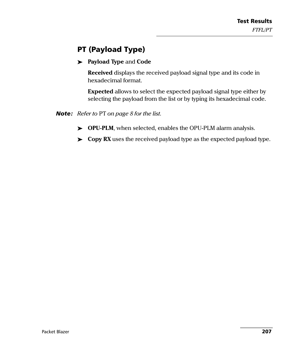 Pt (payload type) | EXFO FTB/IQS-85100G Packet Blazer for FTB-500/IQS-600 User Manual | Page 217 / 448