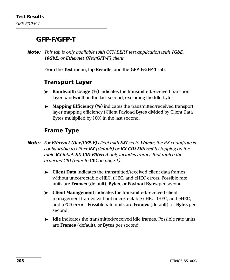 Gfp-f/gfp-t, Transport layer, Frame type | EXFO FTB/IQS-85100G Packet Blazer for FTB-500/IQS-600 User Manual | Page 218 / 448