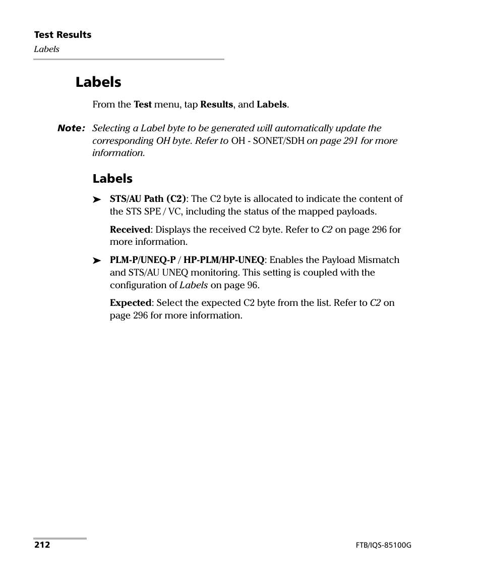 Labels | EXFO FTB/IQS-85100G Packet Blazer for FTB-500/IQS-600 User Manual | Page 222 / 448