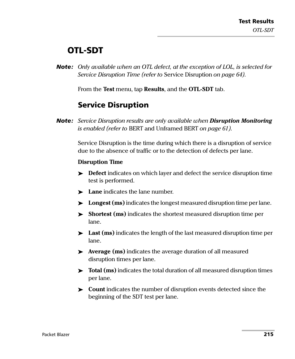 Otl-sdt, Service disruption | EXFO FTB/IQS-85100G Packet Blazer for FTB-500/IQS-600 User Manual | Page 225 / 448