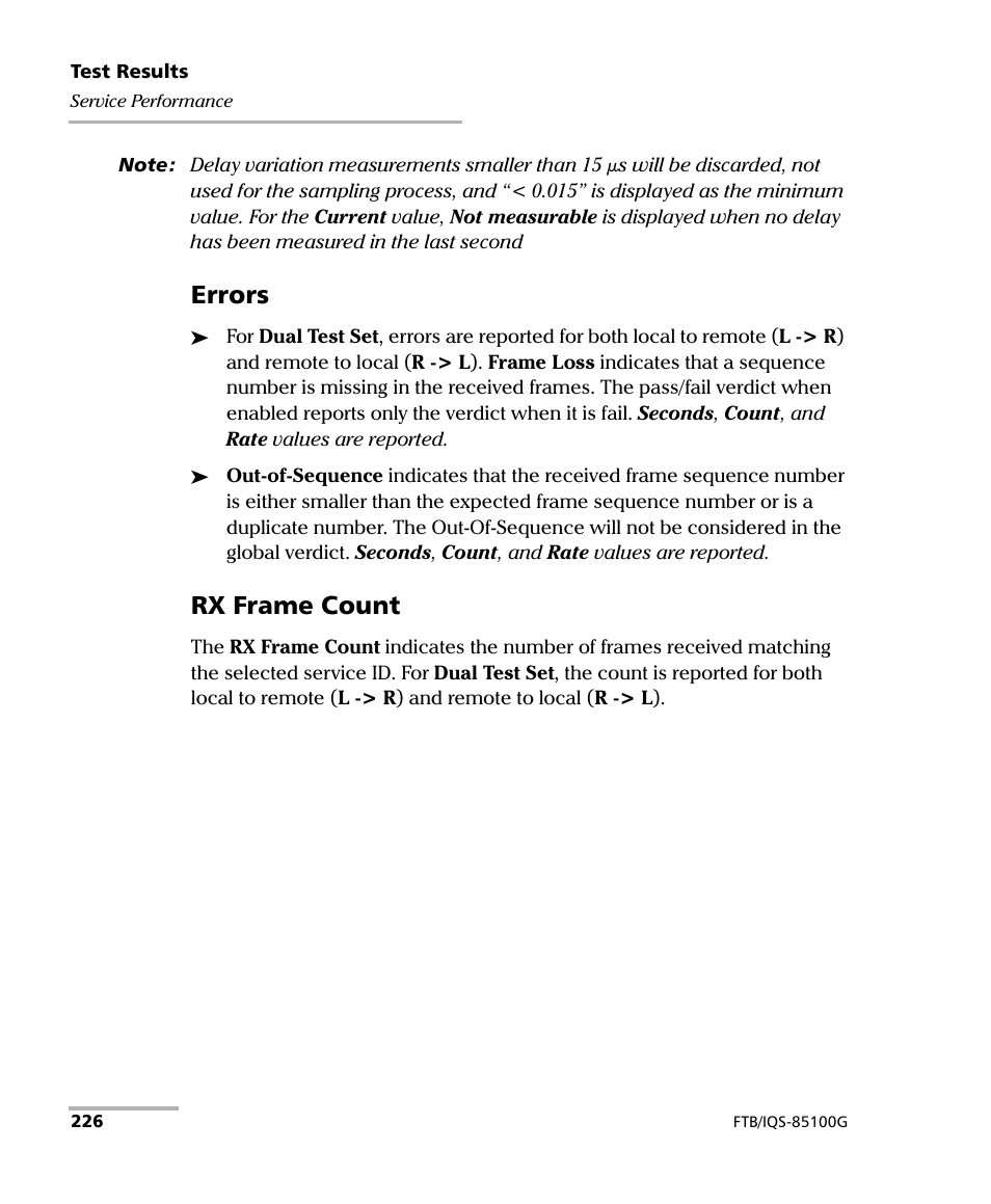 Errors, Rx frame count | EXFO FTB/IQS-85100G Packet Blazer for FTB-500/IQS-600 User Manual | Page 236 / 448