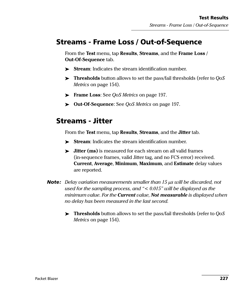 Streams - frame loss / out-of-sequence, Streams - jitter | EXFO FTB/IQS-85100G Packet Blazer for FTB-500/IQS-600 User Manual | Page 237 / 448