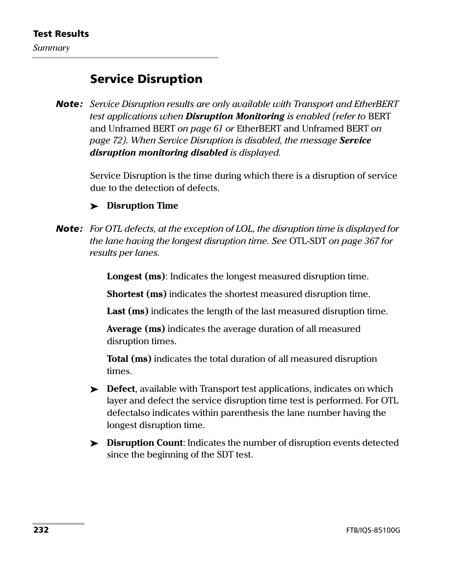 Service disruption | EXFO FTB/IQS-85100G Packet Blazer for FTB-500/IQS-600 User Manual | Page 242 / 448