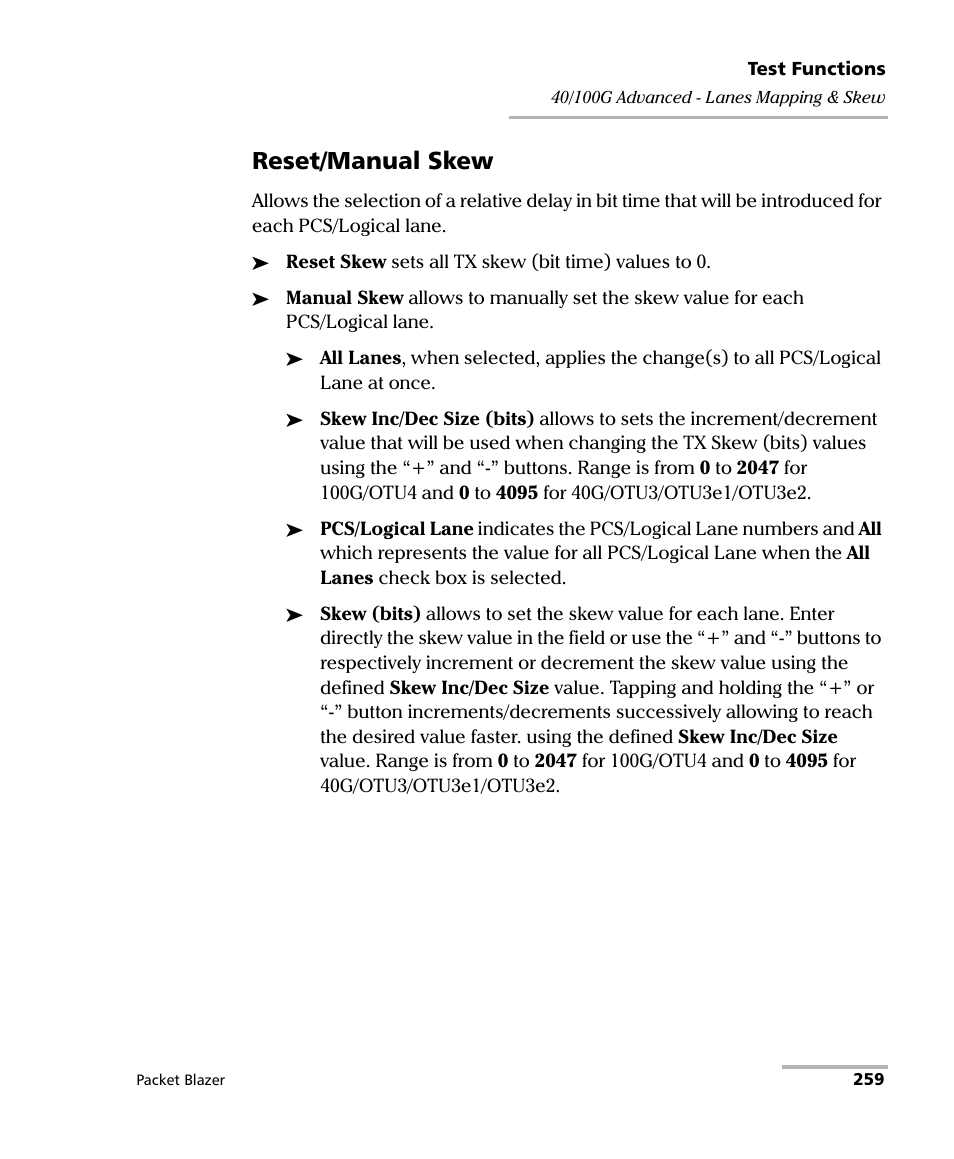 Reset/manual skew | EXFO FTB/IQS-85100G Packet Blazer for FTB-500/IQS-600 User Manual | Page 269 / 448