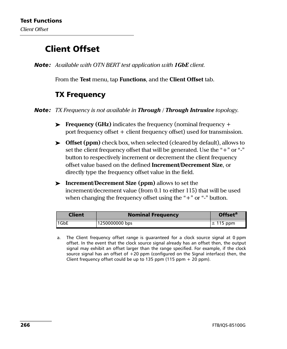 Client offset, Tx frequency | EXFO FTB/IQS-85100G Packet Blazer for FTB-500/IQS-600 User Manual | Page 276 / 448