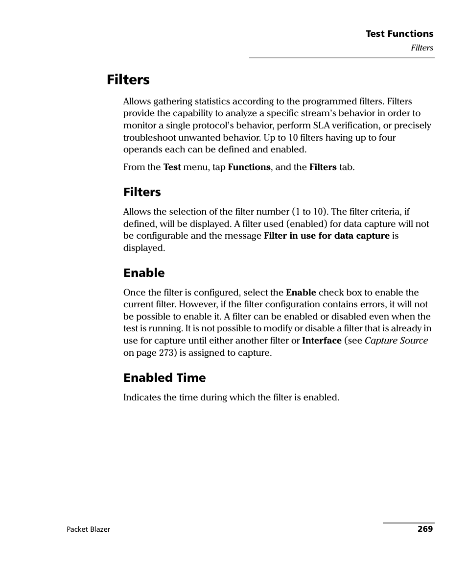 Filters, Enable, Enabled time | EXFO FTB/IQS-85100G Packet Blazer for FTB-500/IQS-600 User Manual | Page 279 / 448