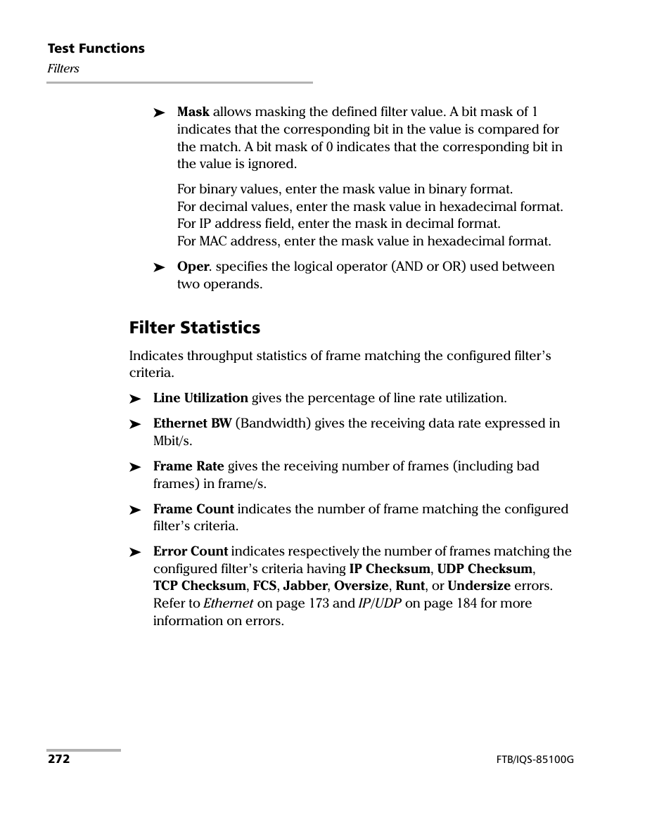 Filter statistics | EXFO FTB/IQS-85100G Packet Blazer for FTB-500/IQS-600 User Manual | Page 282 / 448