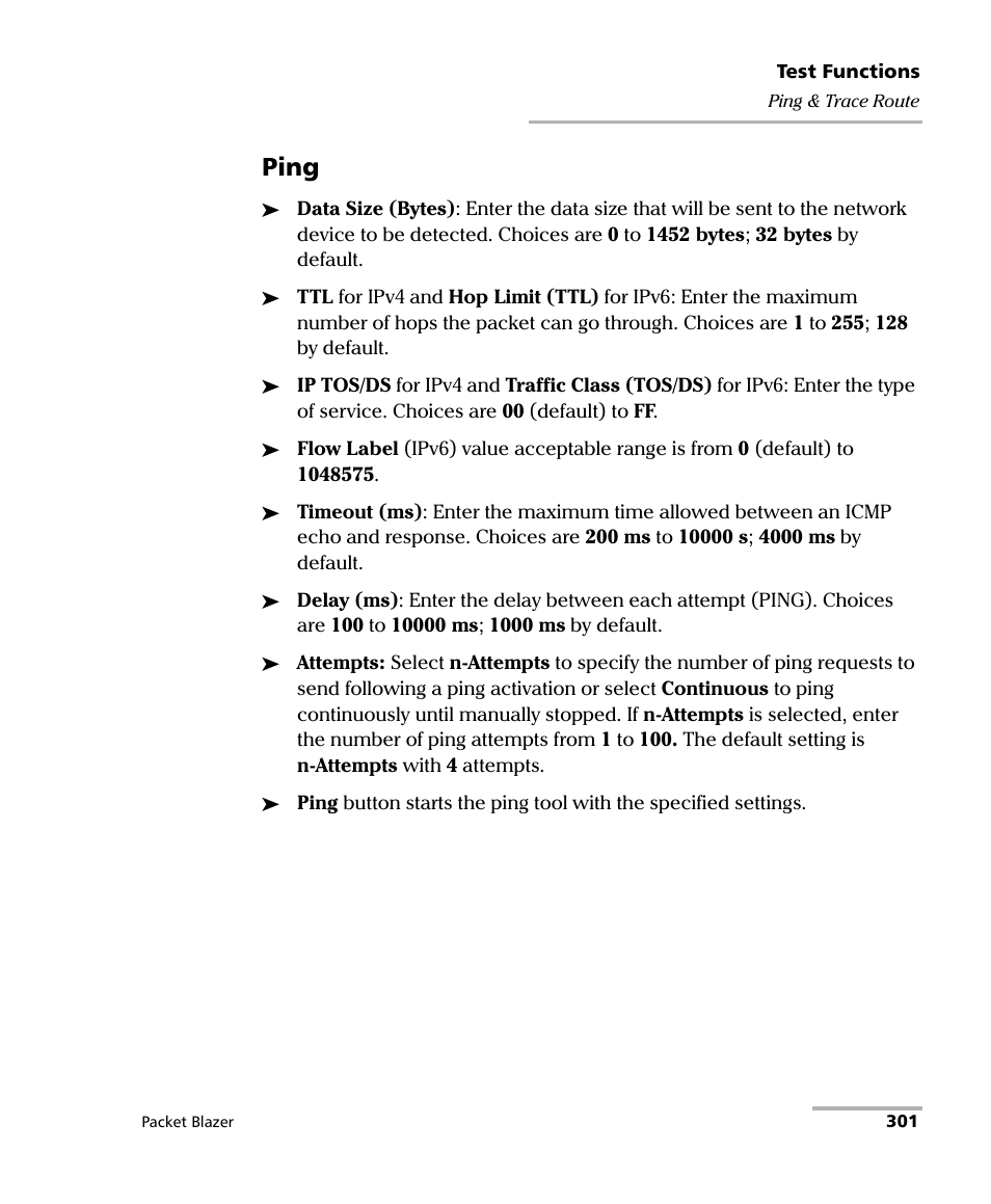 Ping | EXFO FTB/IQS-85100G Packet Blazer for FTB-500/IQS-600 User Manual | Page 311 / 448