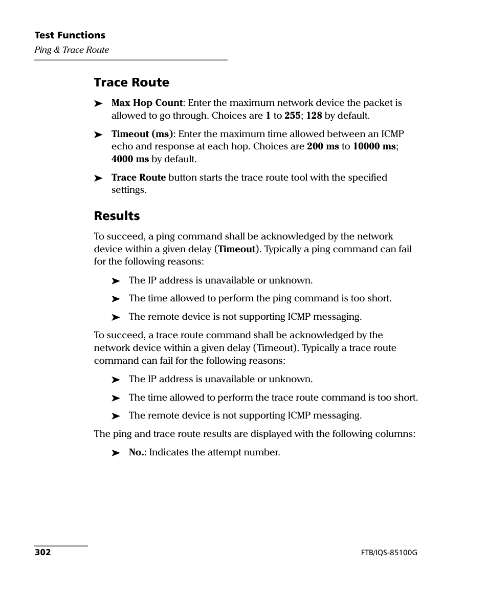 Trace route, Results | EXFO FTB/IQS-85100G Packet Blazer for FTB-500/IQS-600 User Manual | Page 312 / 448