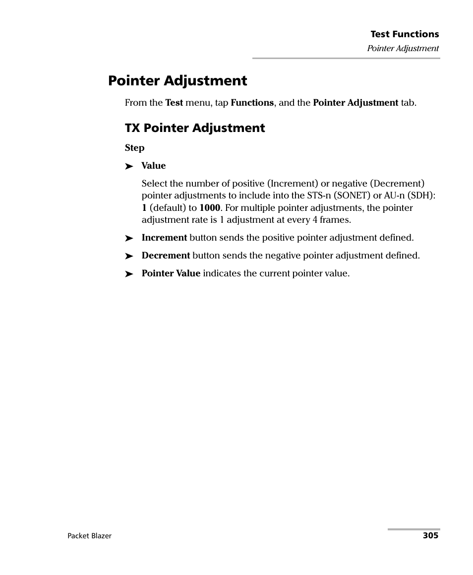 Pointer adjustment, Tx pointer adjustment | EXFO FTB/IQS-85100G Packet Blazer for FTB-500/IQS-600 User Manual | Page 315 / 448