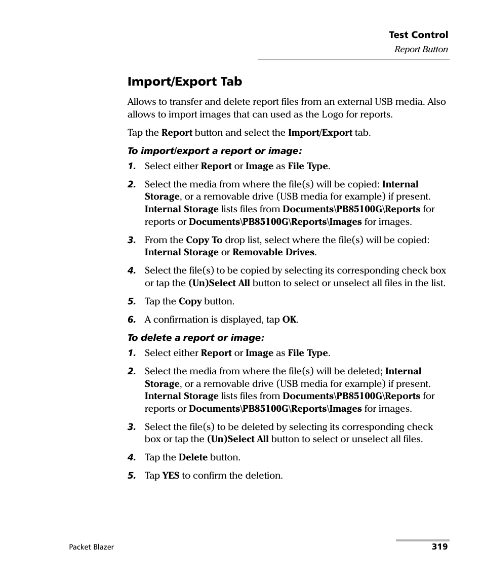 Import/export tab | EXFO FTB/IQS-85100G Packet Blazer for FTB-500/IQS-600 User Manual | Page 329 / 448