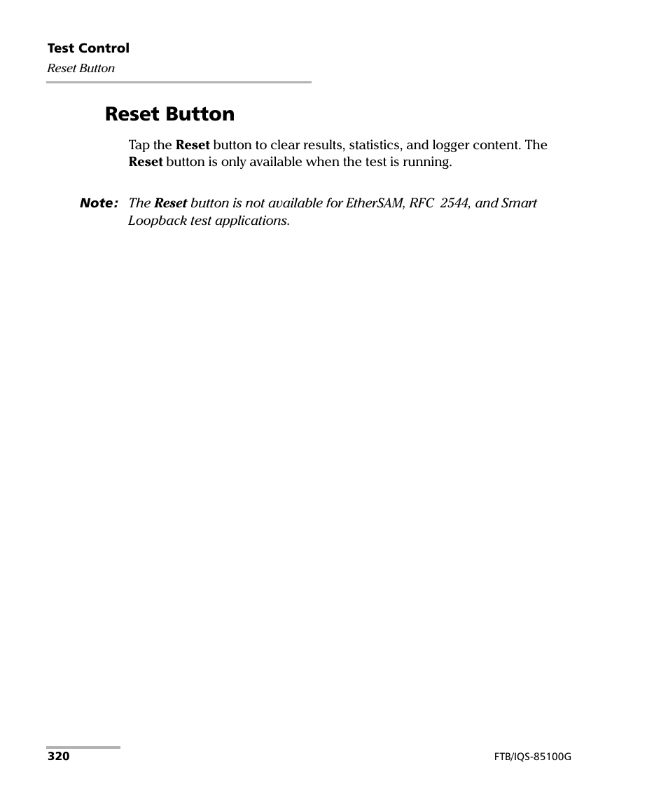 Reset button | EXFO FTB/IQS-85100G Packet Blazer for FTB-500/IQS-600 User Manual | Page 330 / 448