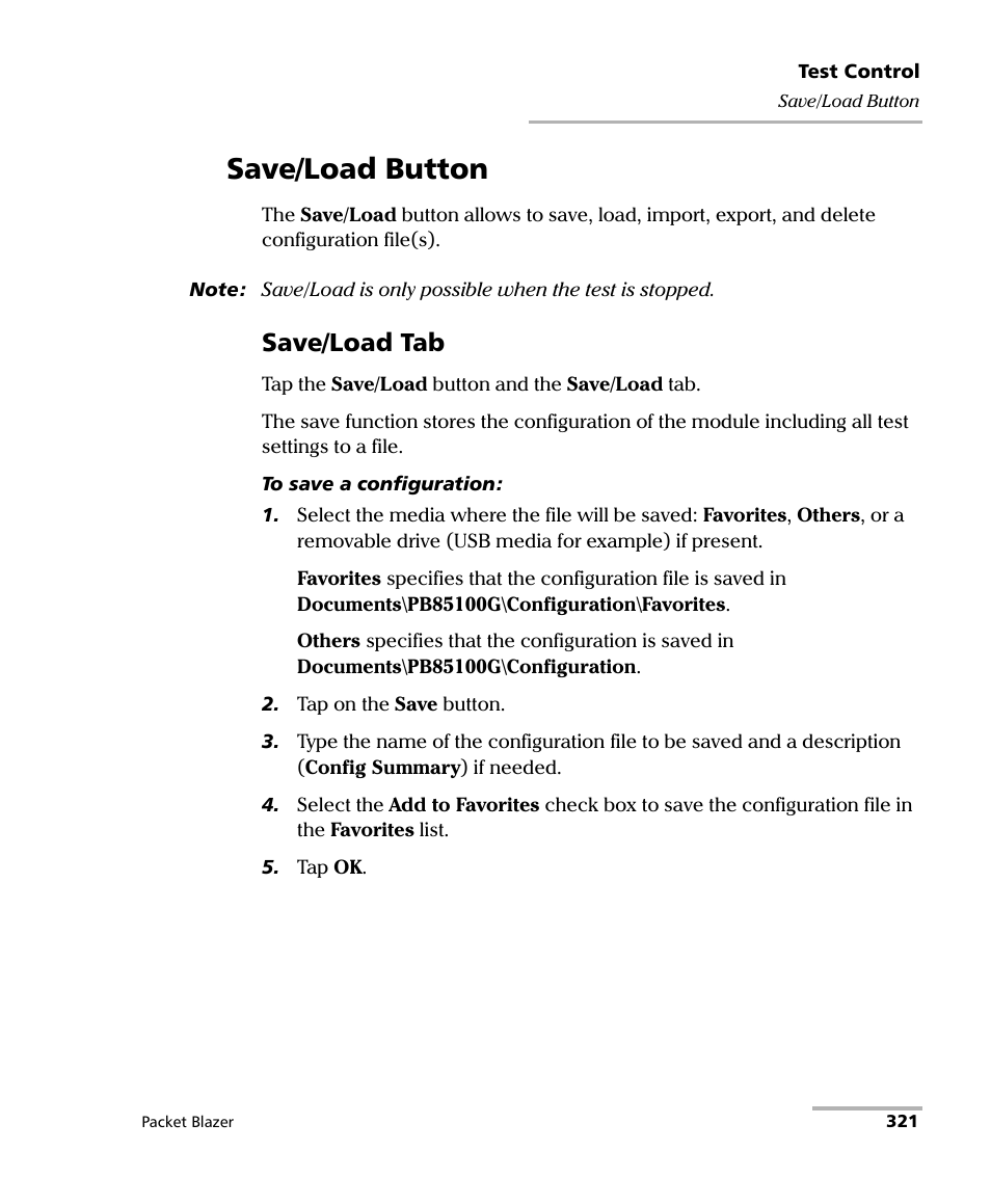 Save/load button, Save/load tab | EXFO FTB/IQS-85100G Packet Blazer for FTB-500/IQS-600 User Manual | Page 331 / 448