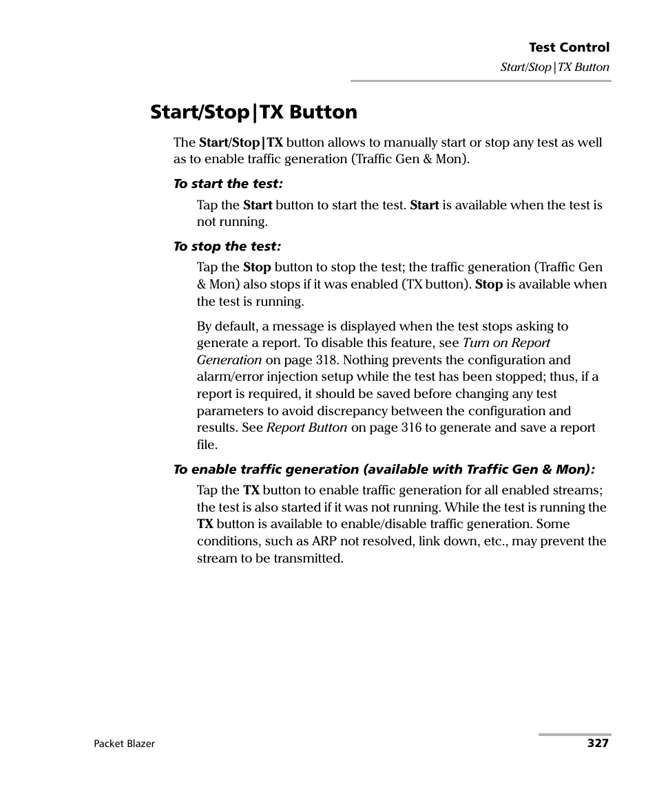 Start/stop|tx button | EXFO FTB/IQS-85100G Packet Blazer for FTB-500/IQS-600 User Manual | Page 337 / 448