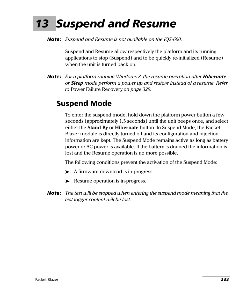 13 suspend and resume, Suspend mode | EXFO FTB/IQS-85100G Packet Blazer for FTB-500/IQS-600 User Manual | Page 343 / 448