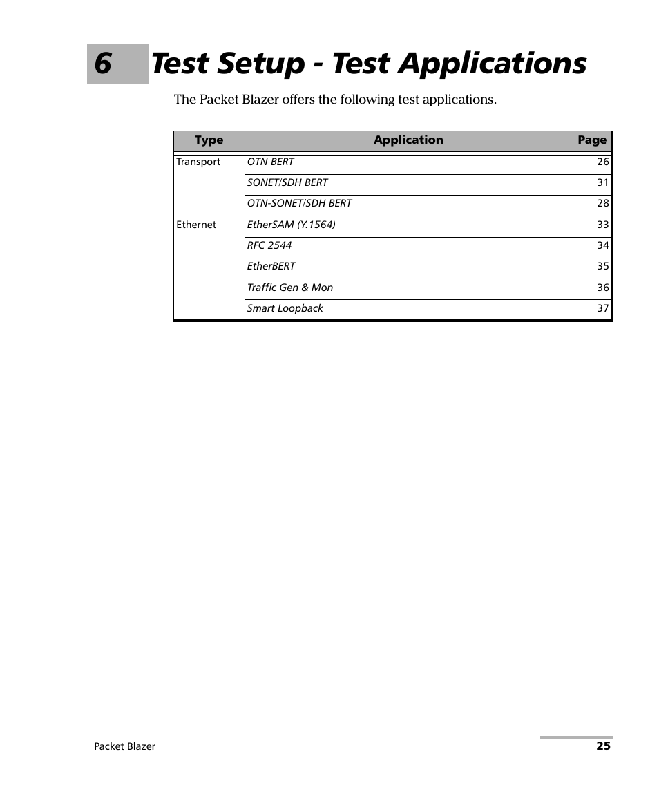 6 test setup - test applications, 6test setup - test applications | EXFO FTB/IQS-85100G Packet Blazer for FTB-500/IQS-600 User Manual | Page 35 / 448