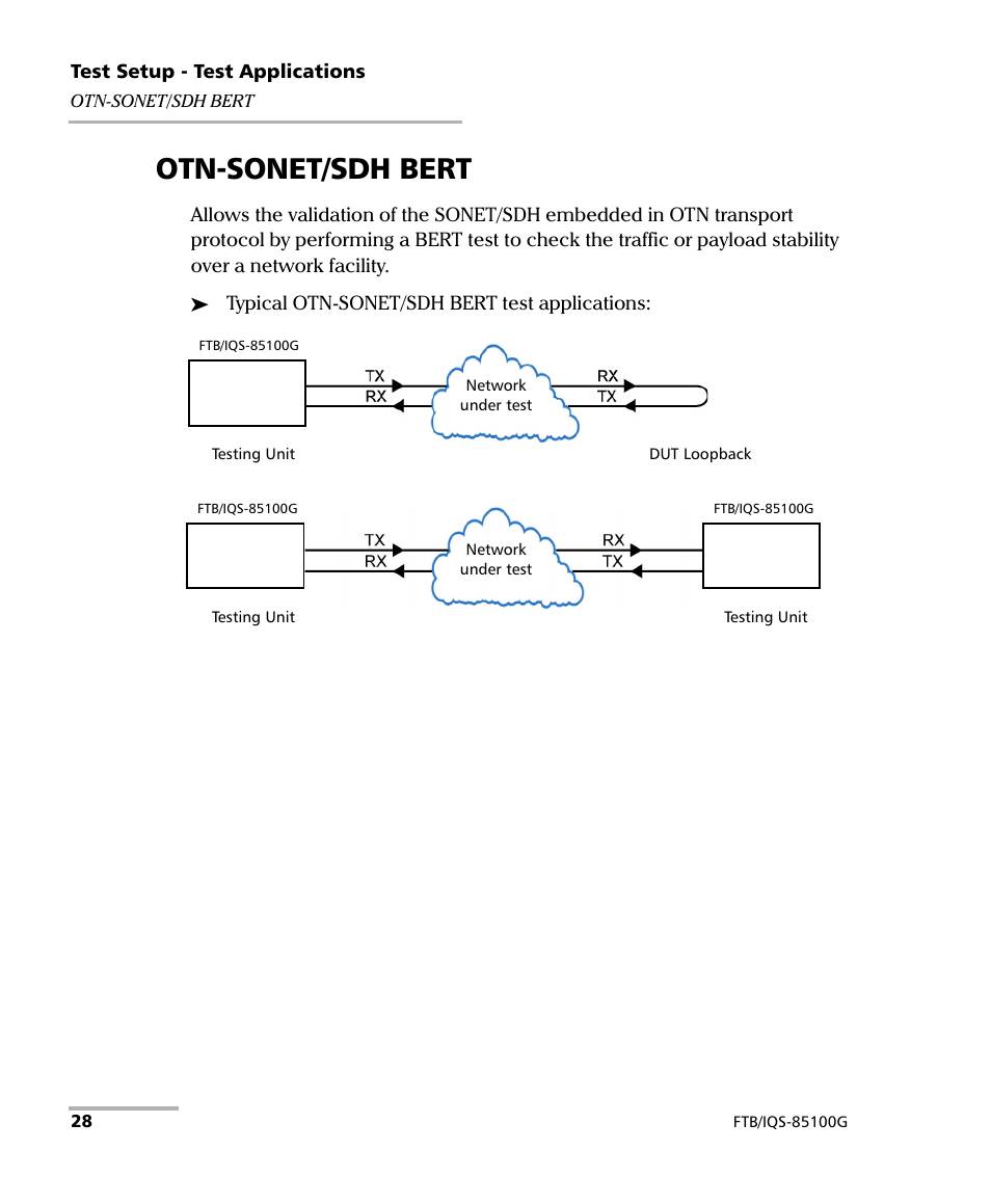 Otn-sonet/sdh bert, Otn-sonet/sdh bert 28 | EXFO FTB/IQS-85100G Packet Blazer for FTB-500/IQS-600 User Manual | Page 38 / 448