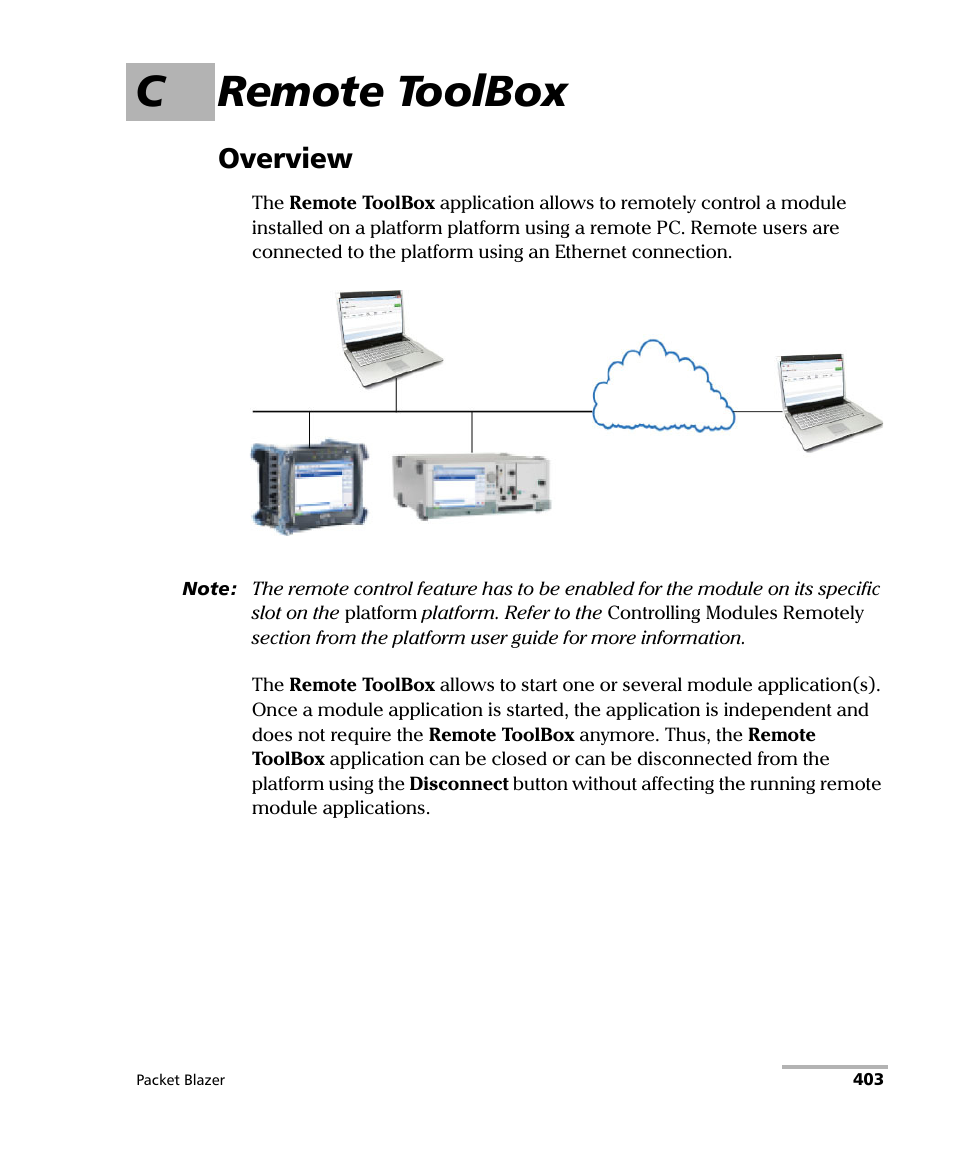 C remote toolbox, Overview | EXFO FTB/IQS-85100G Packet Blazer for FTB-500/IQS-600 User Manual | Page 413 / 448