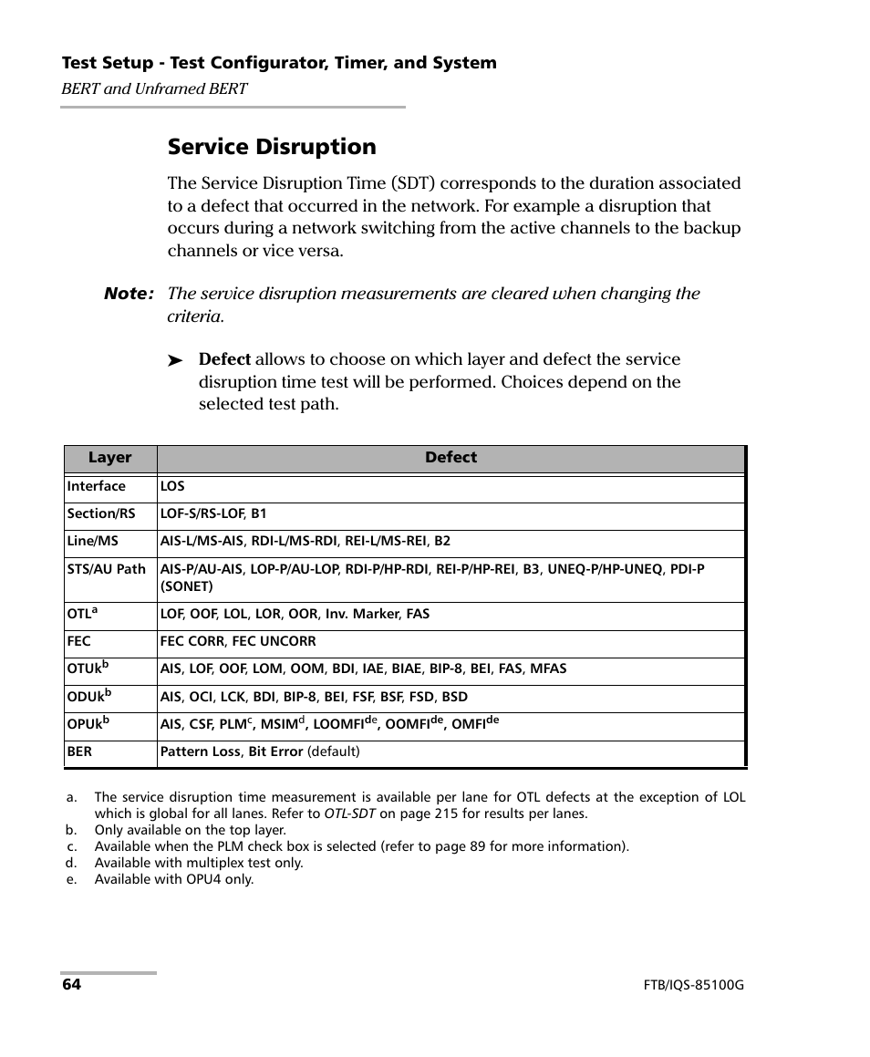 Service disruption | EXFO FTB/IQS-85100G Packet Blazer for FTB-500/IQS-600 User Manual | Page 74 / 448