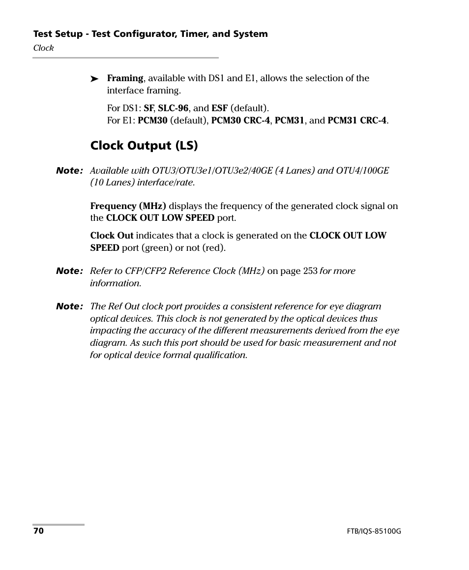 Clock output (ls) | EXFO FTB/IQS-85100G Packet Blazer for FTB-500/IQS-600 User Manual | Page 80 / 448