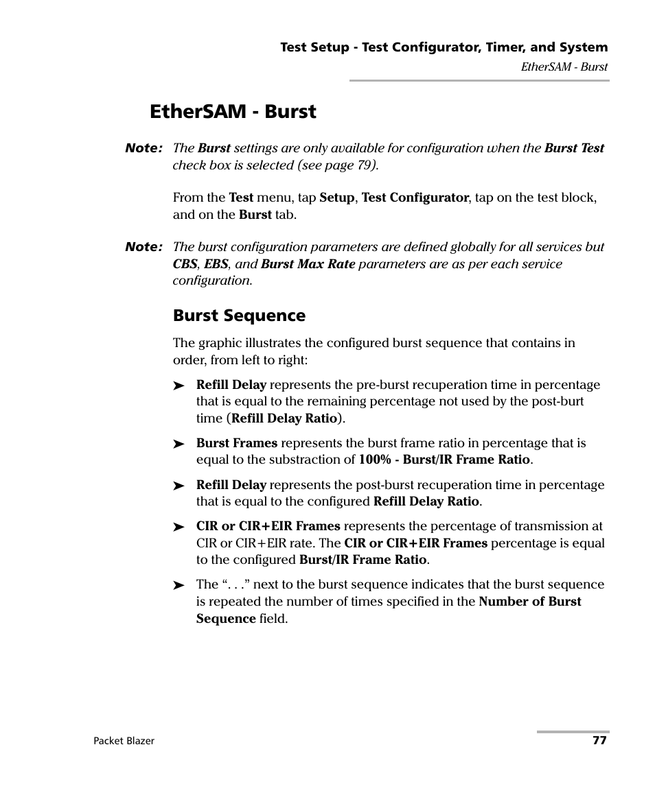 Ethersam - burst, Burst sequence | EXFO FTB/IQS-85100G Packet Blazer for FTB-500/IQS-600 User Manual | Page 87 / 448