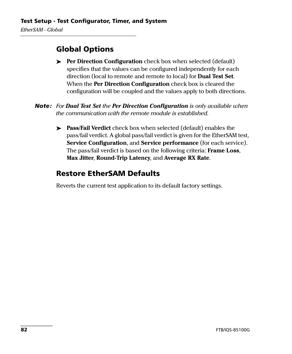 Global options, Restore ethersam defaults | EXFO FTB/IQS-85100G Packet Blazer for FTB-500/IQS-600 User Manual | Page 92 / 448