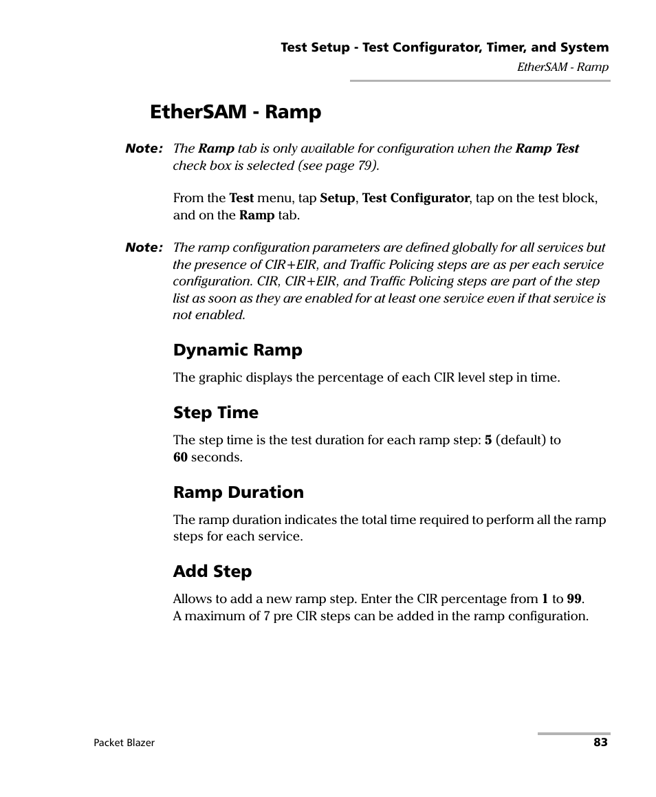 Ethersam - ramp, Dynamic ramp, Step time | Ramp duration, Add step | EXFO FTB/IQS-85100G Packet Blazer for FTB-500/IQS-600 User Manual | Page 93 / 448