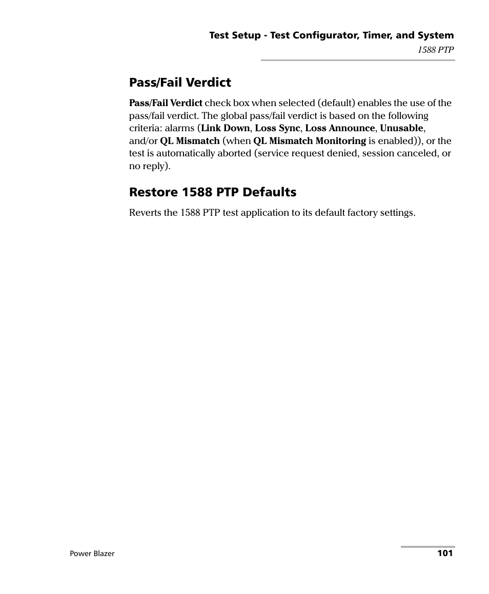 Pass/fail verdict, Restore 1588 ptp defaults | EXFO FTB/IQS-88000 Series Power Blazer for FTB-2/2Pro/500/IQS-600 User Manual | Page 113 / 681