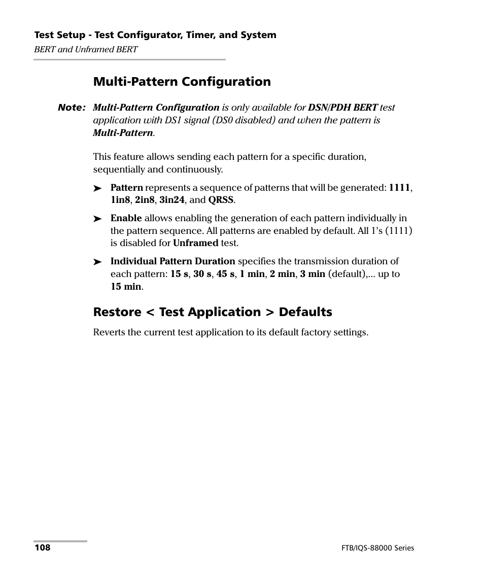 Multi-pattern configuration, Restore < test application > defaults | EXFO FTB/IQS-88000 Series Power Blazer for FTB-2/2Pro/500/IQS-600 User Manual | Page 120 / 681