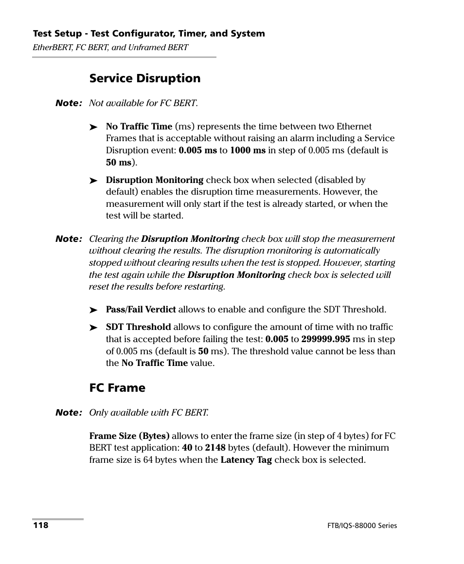 Service disruption, Fc frame | EXFO FTB/IQS-88000 Series Power Blazer for FTB-2/2Pro/500/IQS-600 User Manual | Page 130 / 681