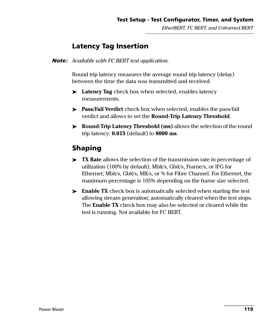 Latency tag insertion, Shaping | EXFO FTB/IQS-88000 Series Power Blazer for FTB-2/2Pro/500/IQS-600 User Manual | Page 131 / 681