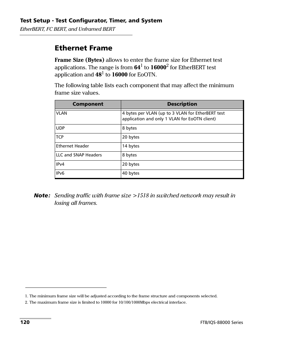 Ethernet frame | EXFO FTB/IQS-88000 Series Power Blazer for FTB-2/2Pro/500/IQS-600 User Manual | Page 132 / 681