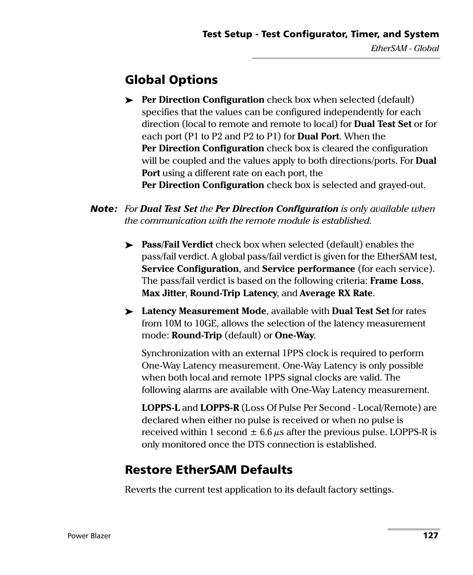 Global options, Restore ethersam defaults | EXFO FTB/IQS-88000 Series Power Blazer for FTB-2/2Pro/500/IQS-600 User Manual | Page 139 / 681