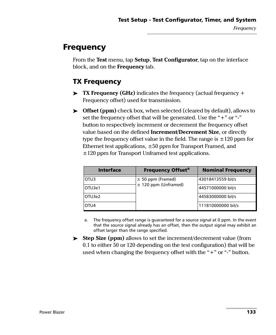 Frequency, Tx frequency | EXFO FTB/IQS-88000 Series Power Blazer for FTB-2/2Pro/500/IQS-600 User Manual | Page 145 / 681