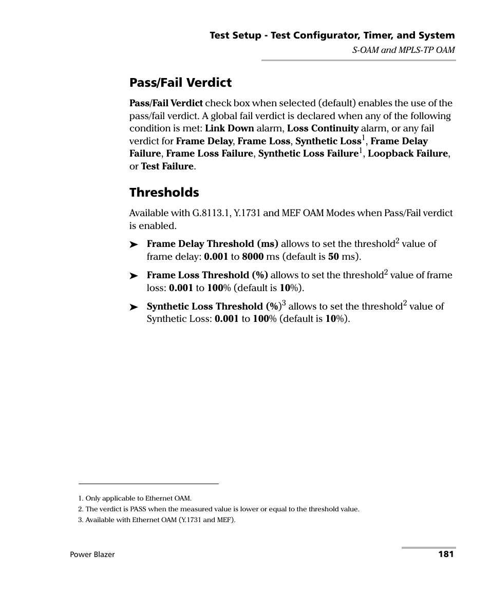 Pass/fail verdict, Thresholds | EXFO FTB/IQS-88000 Series Power Blazer for FTB-2/2Pro/500/IQS-600 User Manual | Page 193 / 681